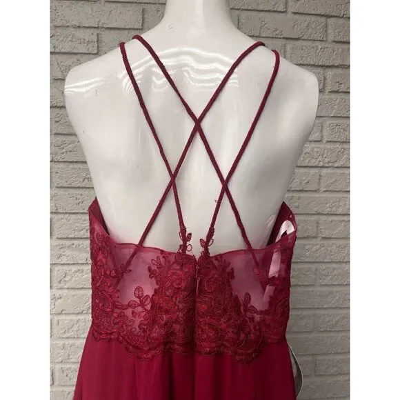 NWT Azazie Burgundy Bonnie Allure Halter Bridesmaid Dress Size 14 - Picture 12 of 16
